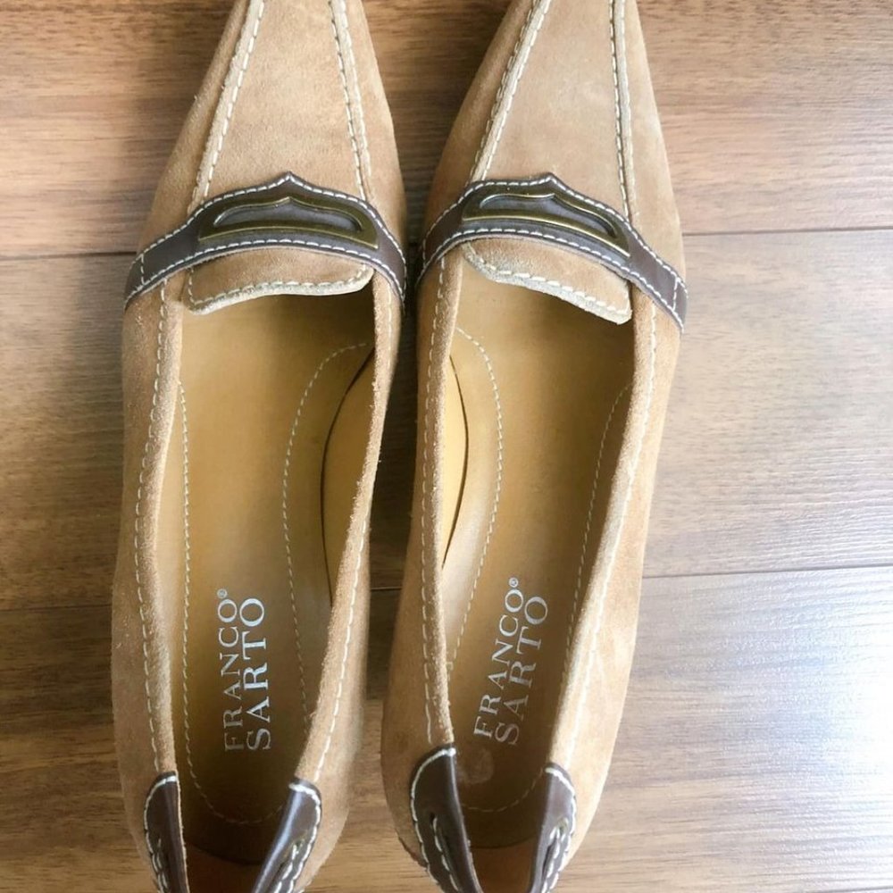 Franco Sarto Tan Suede Low Heels